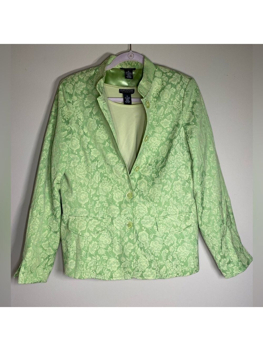 Dialogue Light Green Mandarin Collar Jacket with Long Sleeve Top M